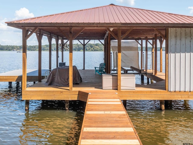 view of dock featuring a water view