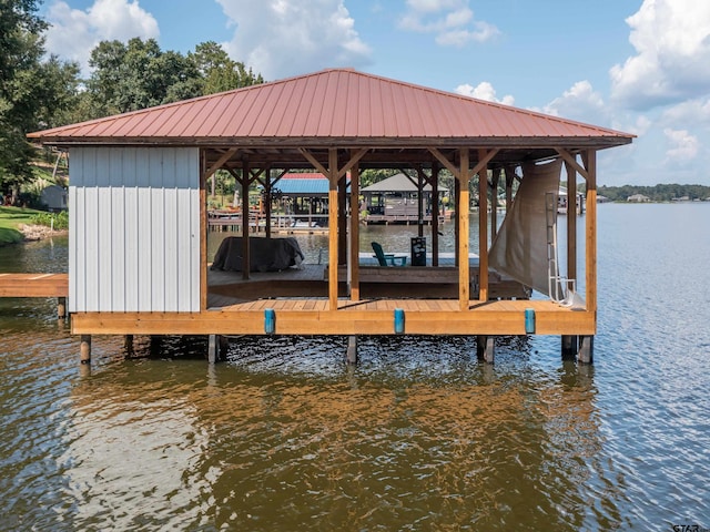 view of dock with a water view