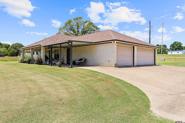 10929 County Road 41, Tyler, TX 75706 - view of side of property featuring a garage, brick siding, a shingled roof, and driveway