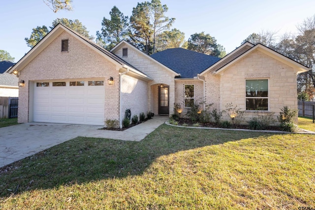 view of front of house featuring a garage and a front yard