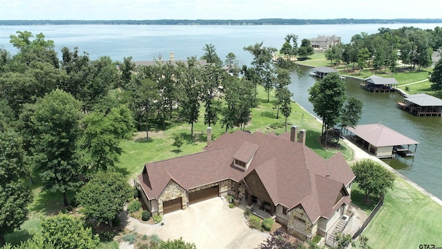 aerial view with a water view