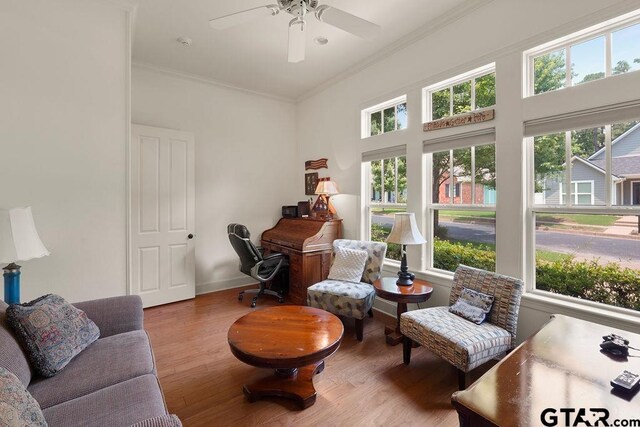4007 Spartanburg Ln, Tyler, TX 75701 - office space with wood finished floors, crown molding, and ceiling fan