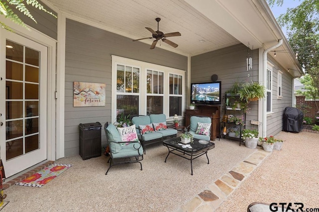 4007 Spartanburg Ln, Tyler, TX 75701 - view of patio / terrace with ceiling fan, an outdoor hangout area, and grilling area