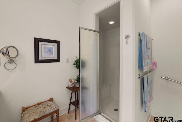4007 Spartanburg Ln, Tyler, TX 75701 - bathroom featuring a shower stall and baseboards