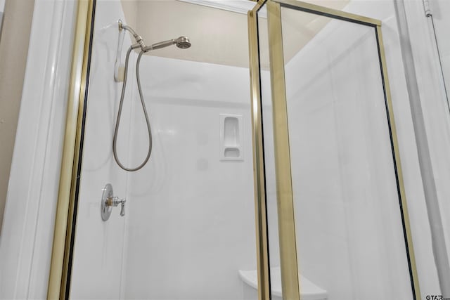 bathroom featuring a shower with door