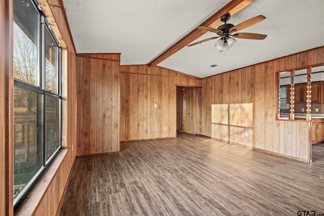 unfurnished living room featuring a textured ceiling, vaulted ceiling, and a healthy amount of sunlight