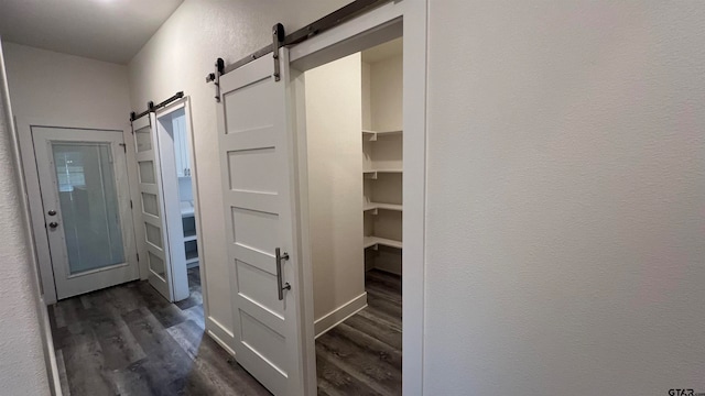 hallway featuring dark wood-type flooring