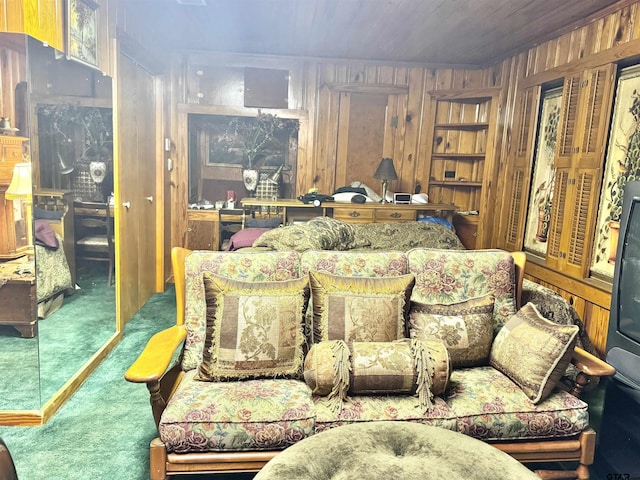 1115 Sunset Ave, Jacksonville, TX 75766 - carpeted living room featuring wooden walls
