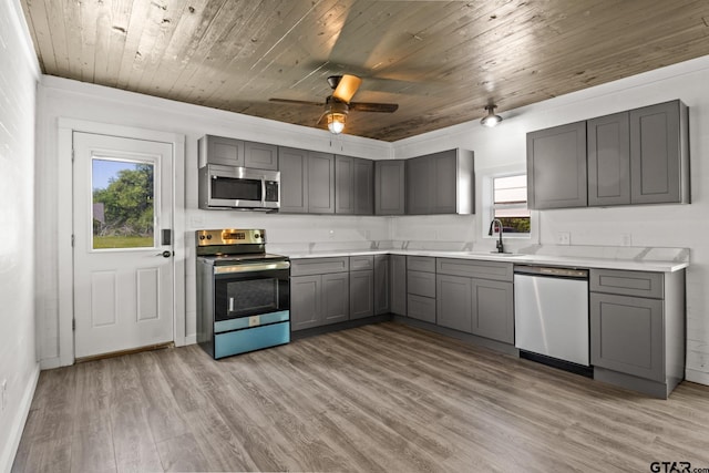 924 Kaufman St, Mount Vernon, TX 75457 - kitchen with stainless steel appliances, gray cabinetry, and a sink