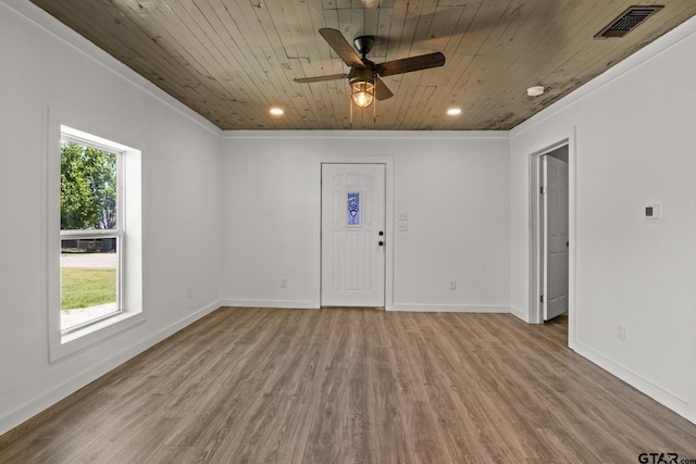 924 Kaufman St, Mount Vernon, TX 75457 - spare room featuring visible vents, ceiling fan, wood finished floors, and wood ceiling