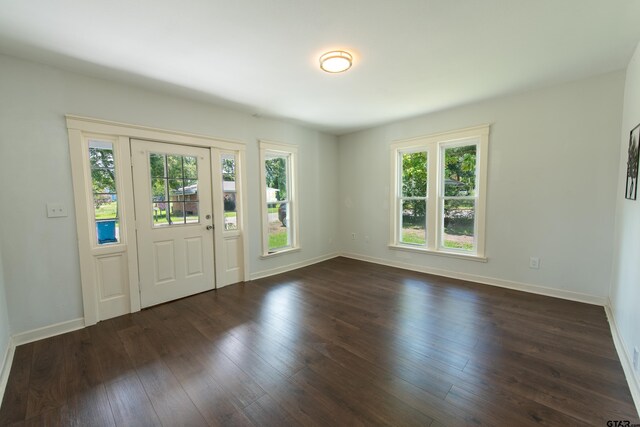 entrance foyer with dark wood-type flooring and a healthy amount of sunlight