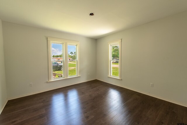 unfurnished room with dark wood-type flooring