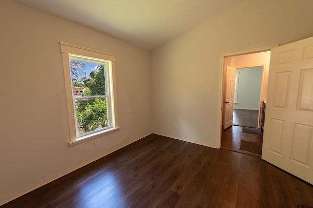 empty room featuring lofted ceiling and dark hardwood / wood-style floors