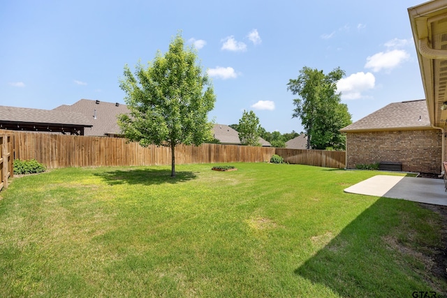 view of yard with a patio and a fenced backyard