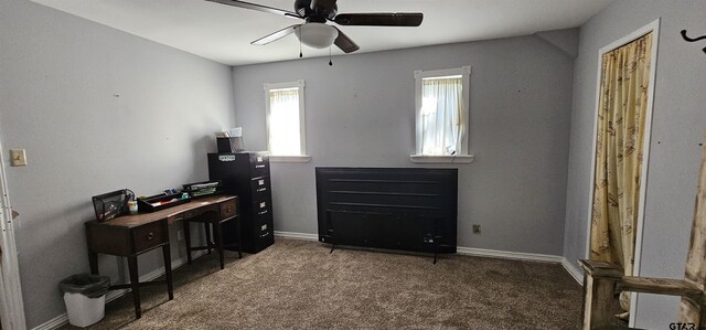 7506 Romans Rd, Athens, TX 75751 - carpeted office featuring a ceiling fan and baseboards