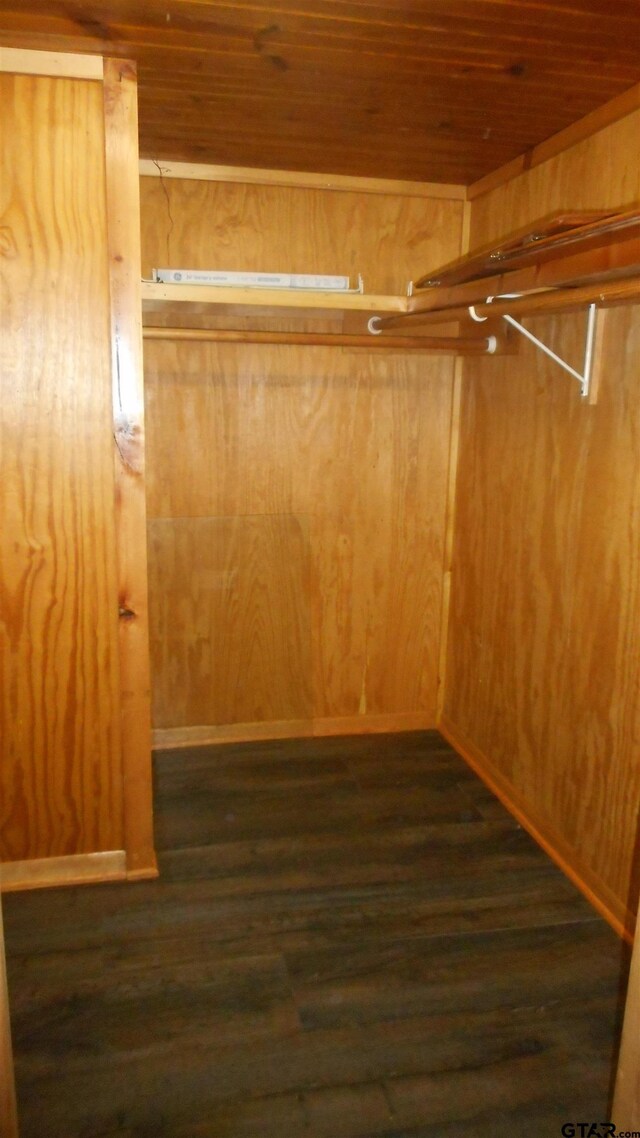 walk in closet featuring dark wood-style flooring