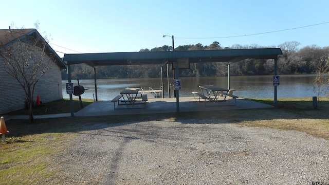 exterior space featuring a water view