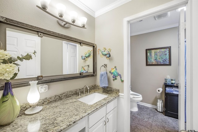 18058 Whispering Pines Rd, Flint, TX 75762 - bathroom with crown molding, vanity, and tile patterned floors
