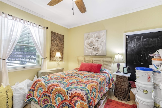 18058 Whispering Pines Rd, Flint, TX 75762 - bedroom featuring crown molding and a ceiling fan