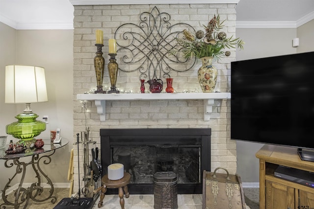18058 Whispering Pines Rd, Flint, TX 75762 - detailed view of ornamental molding and a brick fireplace