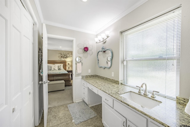 18058 Whispering Pines Rd, Flint, TX 75762 - ensuite bathroom featuring vanity, crown molding, and tile patterned floors