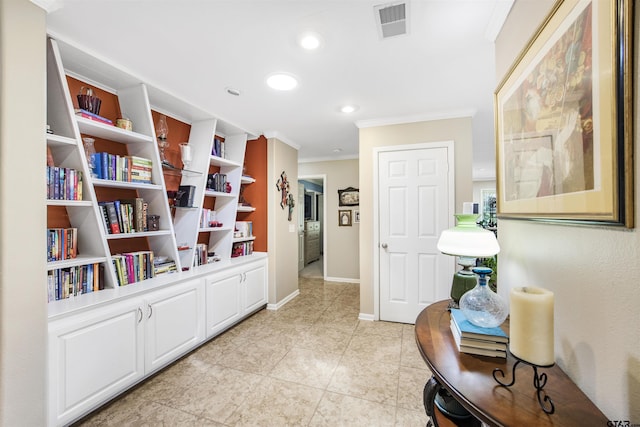 18058 Whispering Pines Rd, Flint, TX 75762 - corridor featuring crown molding, light tile patterned flooring, and recessed lighting