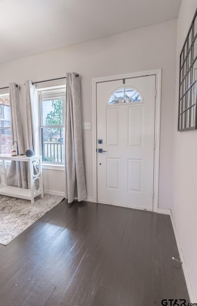 entryway with dark hardwood / wood-style flooring