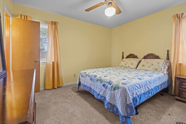 bedroom featuring carpet flooring and ceiling fan