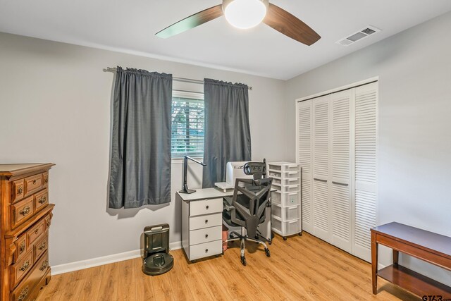 2600 Boldt Ave, Tyler, TX 75701 - home office with ceiling fan and light wood-style flooring