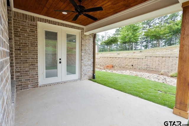 9244 Villas Ct, Tyler, TX 75703 - view of patio / terrace featuring french doors and ceiling fan