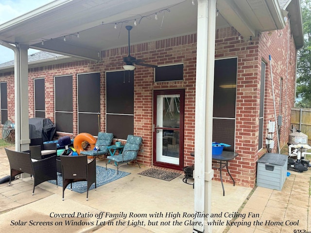 12260 Wild Horse, Tyler, TX 75706 - view of patio / terrace featuring a ceiling fan, an outdoor living space, and a grill