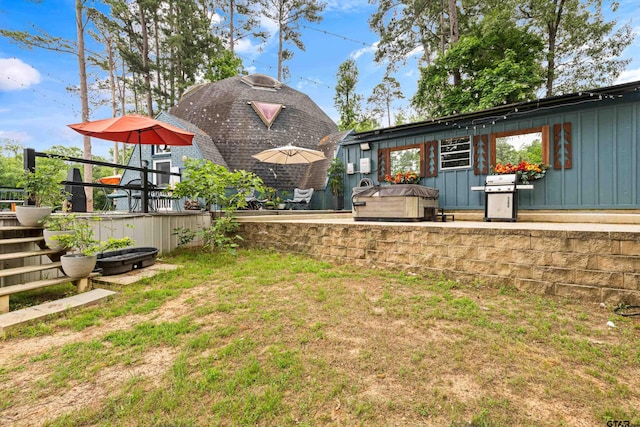 view of yard featuring a wooden deck
