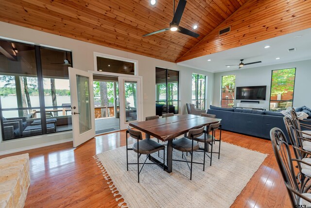 dining space with a ceiling fan, visible vents, and recessed lighting