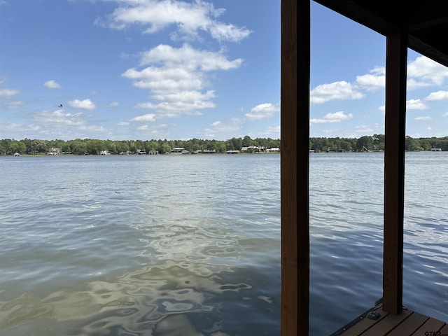 view of dock with a water view