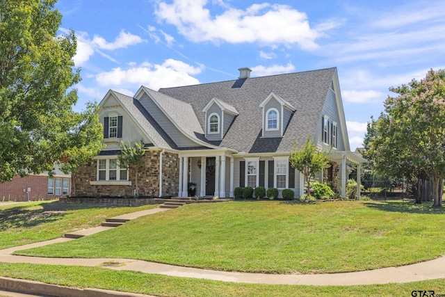 cape cod-style house featuring a front yard