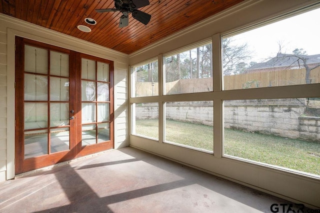 sunroom with wood ceiling