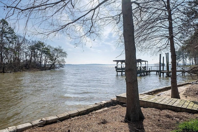 view of dock with a water view