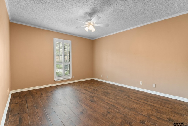 507 Hyde Park, Tyler, TX 75701 - spare room with a ceiling fan, a textured ceiling, dark wood-type flooring, and ornamental molding