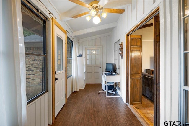 800 Neches Dr, Tyler, TX 75702 - hallway with dark wood-type flooring, an office area, and lofted ceiling