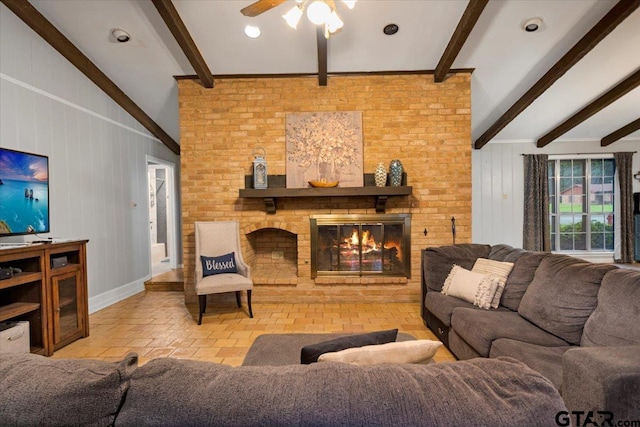 800 Neches Dr, Tyler, TX 75702 - living area with a brick fireplace and ceiling fan