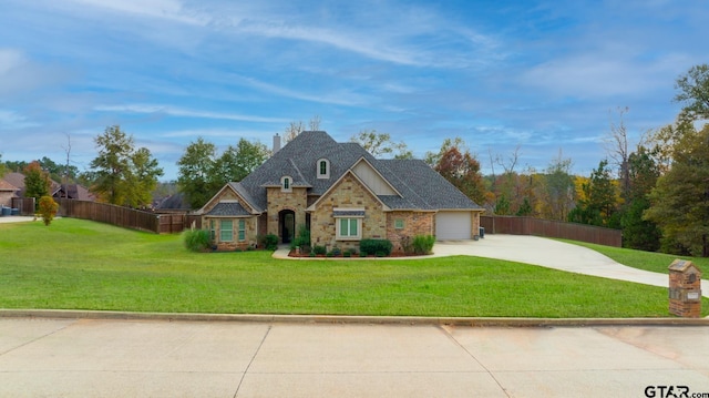 view of front of house featuring a garage and a front lawn