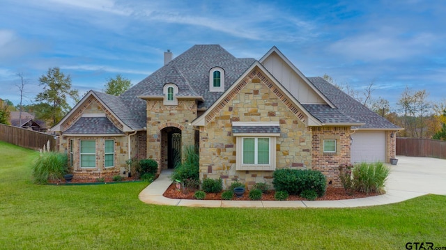 view of front facade with a garage and a front lawn