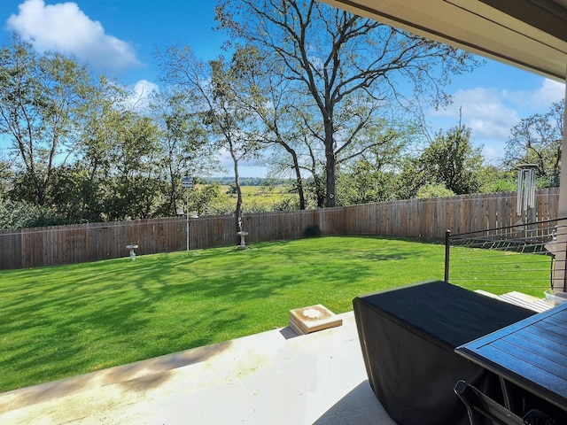 view of yard featuring a patio area and a fenced backyard