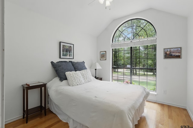 414 Winding Ln, Mount Vernon, TX 75457 - bedroom with lofted ceiling, wood finished floors, and a ceiling fan
