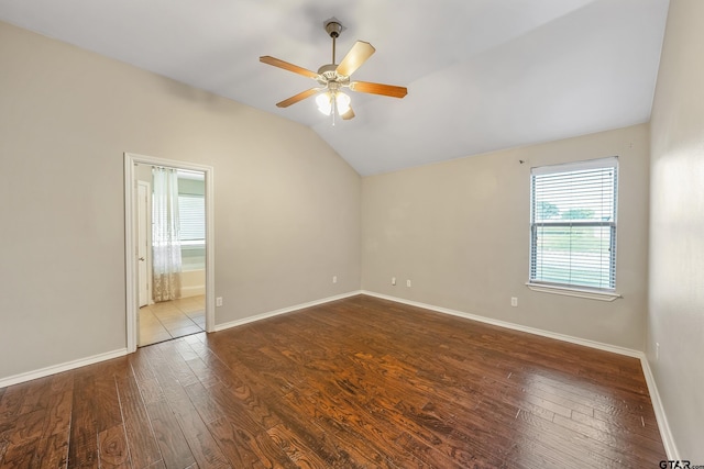 10820 Cactus Trl, Flint, TX 75762 - empty room featuring vaulted ceiling, a ceiling fan, and wood-type flooring