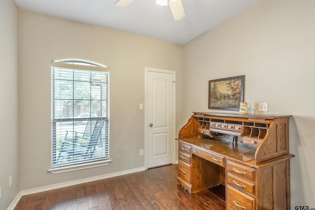 10820 Cactus Trl, Flint, TX 75762 - office area with dark wood-type flooring and a ceiling fan