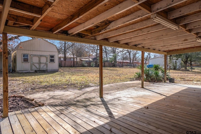 wooden deck with a storage unit