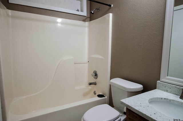 full bathroom with vanity, toilet, and bathing tub / shower combination