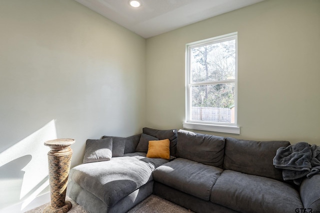 living room with lofted ceiling