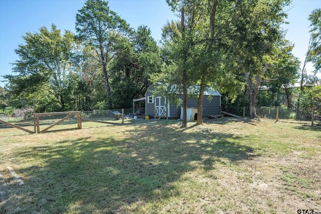 view of yard featuring a storage unit